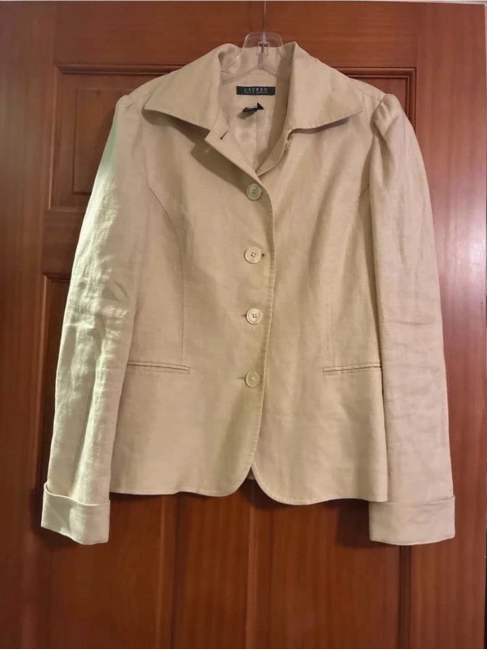 Tommy Hilfiger Cream Linen-Blend Single-Breasted Blazer